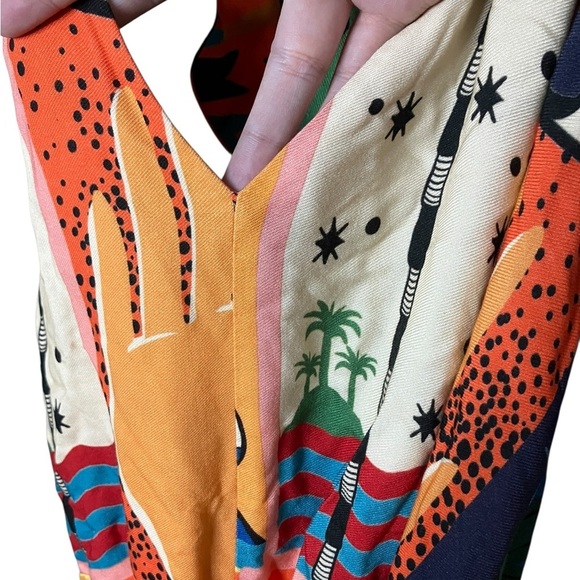 Farm Rio Anthropologie Halter Jumpsuit Wide Leg Bohemian Southwestern Print L - Picture 5 of 11